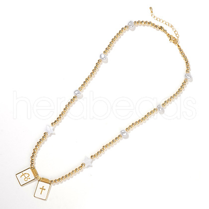 Brass & Imitation Pearl Faith Pendant Necklaces YX9941-1-1
