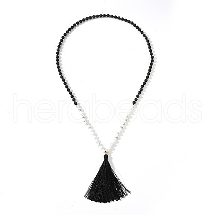 Natural Howlite Beaded Tassel Pendant Necklaces for Men IS6381-2-1