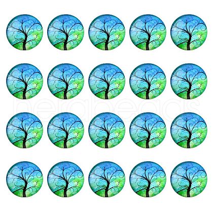Half Round/Dome Tree Pattern Glass Flatback Cabochons for DIY Projects GGLA-YW0001-14D-1