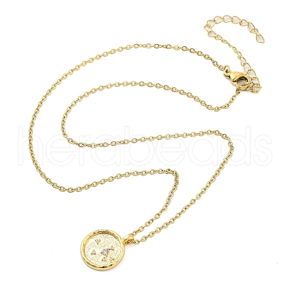 304 Stainless Steel Cubic Zirconia Constellation Flat Round Pendants STAS-S145-01B-1