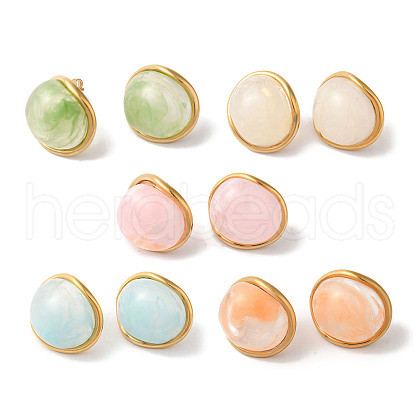 Oval Golden Ion Plating(IP) 304 Stainless Steel Stud Earrings for Women EJEW-L287-049G-1