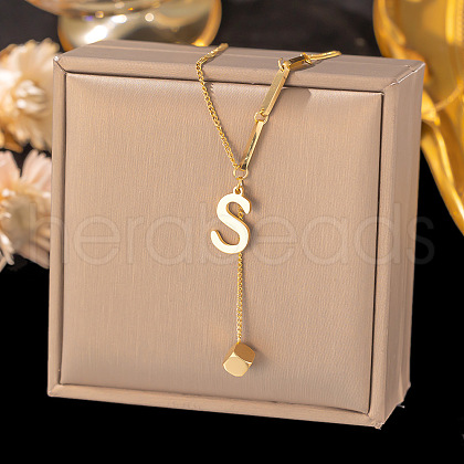 304 Stainless Steel Cube Initial Pendant Necklaces FS-WG9AF3A-10-1