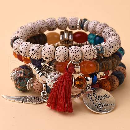 Bohemin Style Natural Moon and Star Xingyue Bodhi Beads Stretch Bracelet Set WG2BA1D-01-1