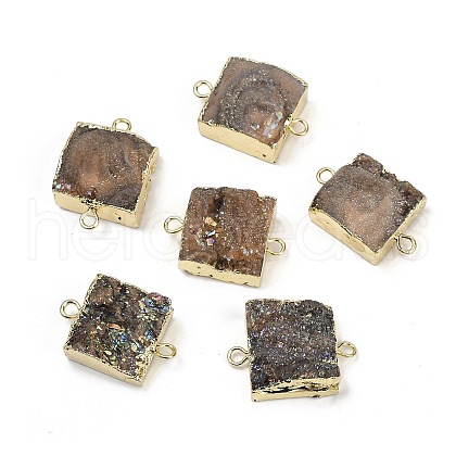 Electroplated Natural Druzy Agate Connector Charms G-R012-01G-1