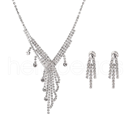 Fashionable Wedding Rhinestone Necklace and Stud Earring Jewelry Sets X-SJEW-R046-10-1