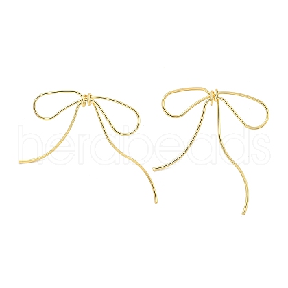 Bowknot Rack Plated Brass Stud Earrings for Women EJEW-Z051-11A-G-1