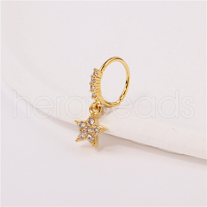 Brass Micro Pave Clear Cubic Zirconia Dangle Hoop Nose Rings FS-WG904D6-10-1