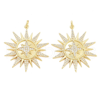 Sun Rack Plating Brass Micro Pave Clear Cubic Zirconia Pendants KK-NH0001-06B-G-1