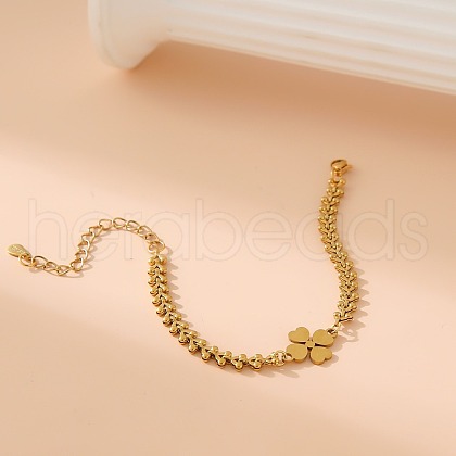 304 Stainless Steel Clover Link Bracelets BJEW-V003-01G-1