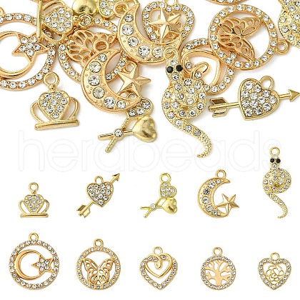 10 Styles Alloy Crystal Rhinestone Pendants FIND-YW0005-21-1