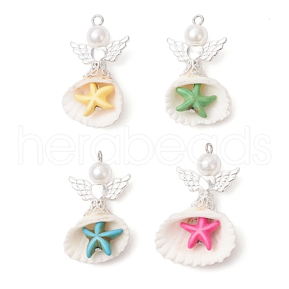 Starfish Dyed Synthetic Turquoise & Natural Shell Angel Pendants PALLOY-JF03743-1