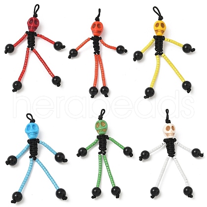 Halloween Theme Glass Seed & Natural Black Onyx & Synthetic Turquoise Beaded Pendants PALLOY-MZ00777-1