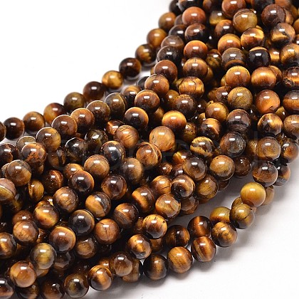 Natural Tiger Eye Round Bead Strands G-P072-33-6mm-1