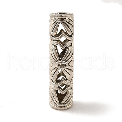 Hollow Tibetan Style Alloy Carved Flower Tube Beads TIBEB-L007-07AS-1