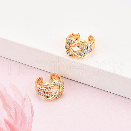 Brass Micro Pave Clear Cubic Zirconia Cuff Earrings KK-T074-31G-1