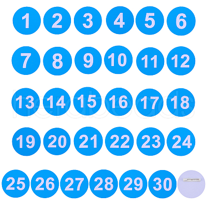 Olycraft 1 Set Round ABS Plastic Number 1~30 Brooches Sets JEWB-OC0001-02A-1