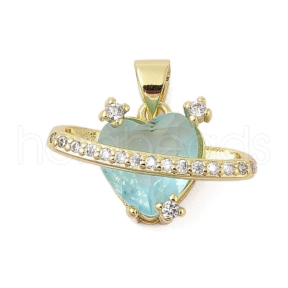Heart Rack Plating Brass with Cubic Zirconia Pendants KK-Z074-44G-1