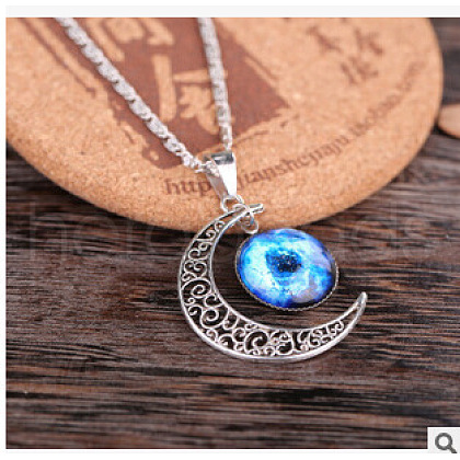 Alloy Glass Moon Syb Pendant Lumachina Chain Necklaces for Women WGDF061-08-1