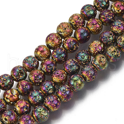 Electroplated Natural Lava Rock Beads Strands G-S352-30B-07-1