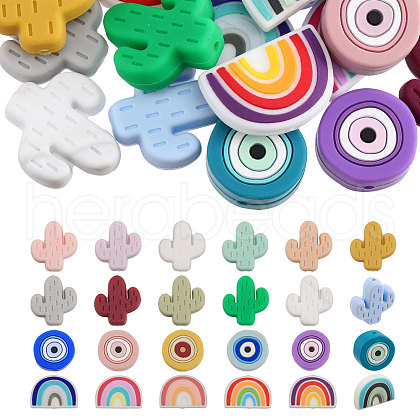 CHGCRAFT 24Pcs 24 Styles Silicone Focal Beads SIL-CA0002-84-1