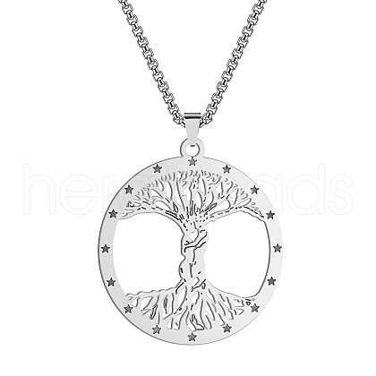 Stainless Steel Couple Tree of Life Pendant Box Chain Necklaces PW-WG08693-02-1