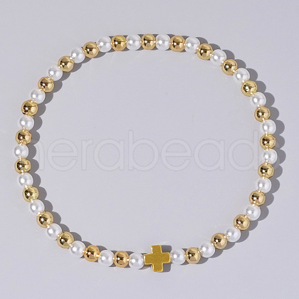Cross Fashionable Imitation Pearl Bead Stretch Bracelets for Women BC8772-4-1