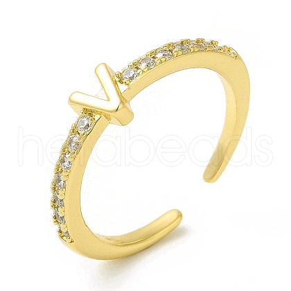 Clear Cubic Zirconia Initial Letter Open Cuff Ring RJEW-H120-09G-V-1