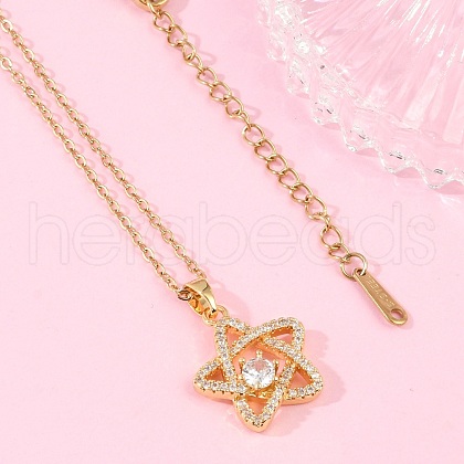 Star Brass Micro Pave Cubic Zirconia Pendant Neckalces NJEW-C076-20G-1