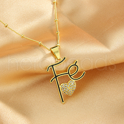 Brass Micro Pave Clear Cubic Zirconia Enamel Fe Heart Pendant Necklaces FS-WGE28F4-02-1