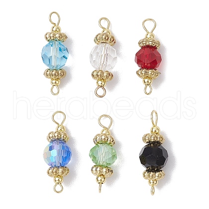 6Pcs 6 Colors Faceted Round Glass Connector Charms PALLOY-JF03141-1