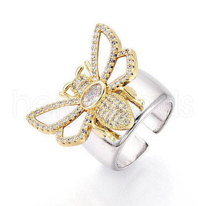 Brass Micro Pave Cubic Zirconia Adjustable Open Cuff Rings for Women RJEW-N051-04GP-1