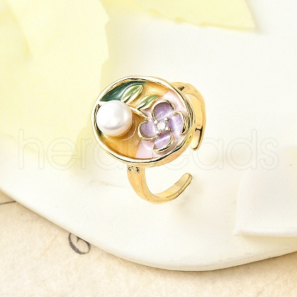 Mother's Day Jewellery Brass Enamel Cuff Rings RJEW-K291-03G-03-1
