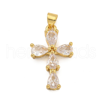 Rack Plating Brass Micro Pave Cubic Zirconia Pendants KK-C074-57G-02-1