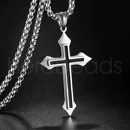 Cross Alloy Black Enamel Pendant Necklaces FS-WGF2765-01-1