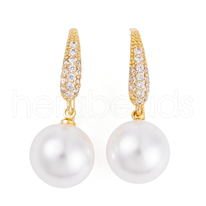 Rack Plating Brass Cubic Zirconia ABS Pearl Earring Hooks EJEW-S219-17G-1