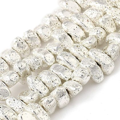 Electroplated Natural Lava Rock Beads Strands G-L606-D02-01F-1