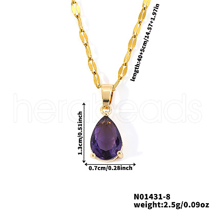 Brass Pave Cubic Zirconia Teardrop Pendant Necklaces for Valentine's Day NV7973-7-1