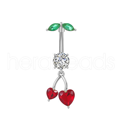 304 Stainless Steel Pave Clear and FireBrick Cubic Zirconia Curved Barbell Dangle Belly Rings FS-WG7A03F-09-1
