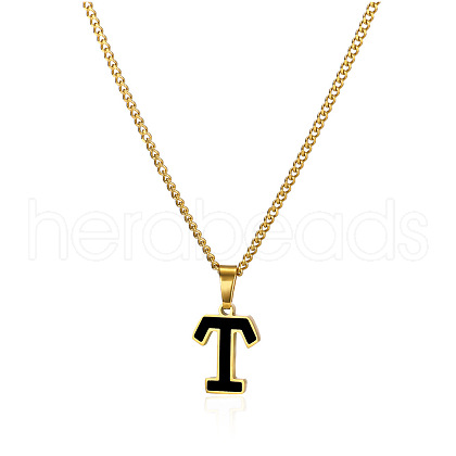 304 Stainless Steel Black Enamel Initial Pendant Twisted Chain Necklaces WG978E8-20-1