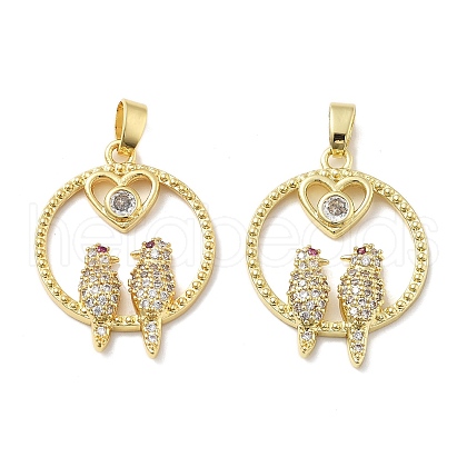 Bird with Heart Brass Micro Pave Cubic Zirconia Pendants KK-M325-17C-G-1