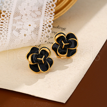Golden Flower Brass Enamel Stud Earrings EJEW-K308-02G-01-1