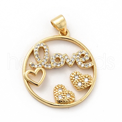 Rack Plating Brass Micro Pave Clear Cubic Zirconia Pendants ZIRC-F129-41G-1