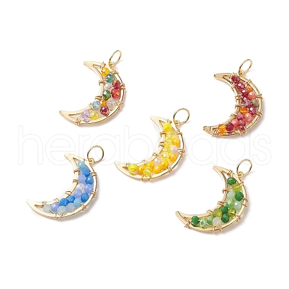 Glass Bead Moon Pendants PALLOY-JF02019-1