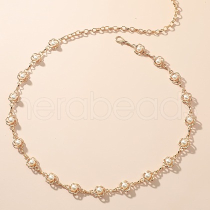 Alloy & Plastic Imitation Pearl Flower Link Chain Waist Belly Chains for Women FS-WG336A0-01-1