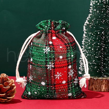 Christmas Themed Burlap Drawstring Bags XMAS-PW0001-236G-1