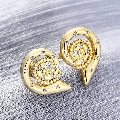 Brass Micro Pave Clear Cubic Zirconia Stud Earrings EJEW-H158-07B-G-1