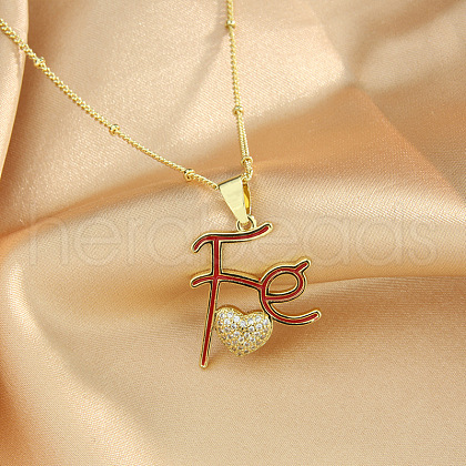 Brass Micro Pave Clear Cubic Zirconia Enamel Fe Heart Pendant Necklaces FS-WGE28F4-01-1