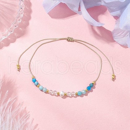 Adjustable Natural Amazonite & Quartz Crystal & Apatite Braided Bead Bracelets for Women BJEW-JB11619-05-1