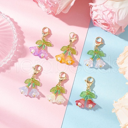 Handmade Glass Seed Beaded and Acylic Flower Pendant Decorations Sets HJEW-MZ00258-1