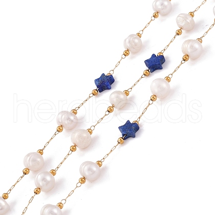 Natural Lapis Lazuli Star and Pearl Beaded Chains CHS-I018-01G-06-1